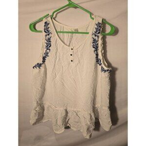 Lauren Conrad‎ White Blue Boho Top Shirt Blouse Size Womens Xl Sleeveless